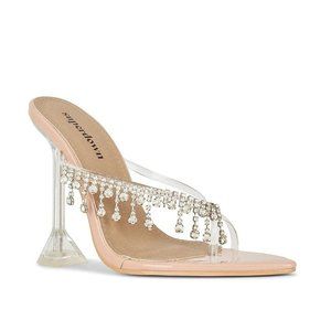 superdown Clear and Nude Heels with Rhinestone Detail